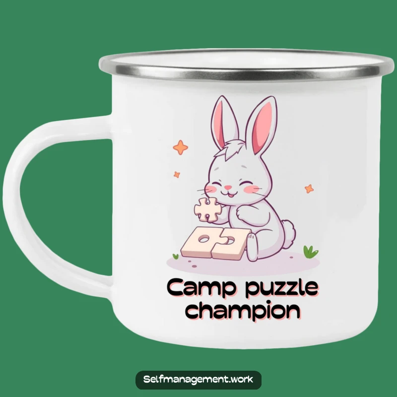 Funny Rabbit Camping Mug: Sip Your Coffee with Puzzle Humor.