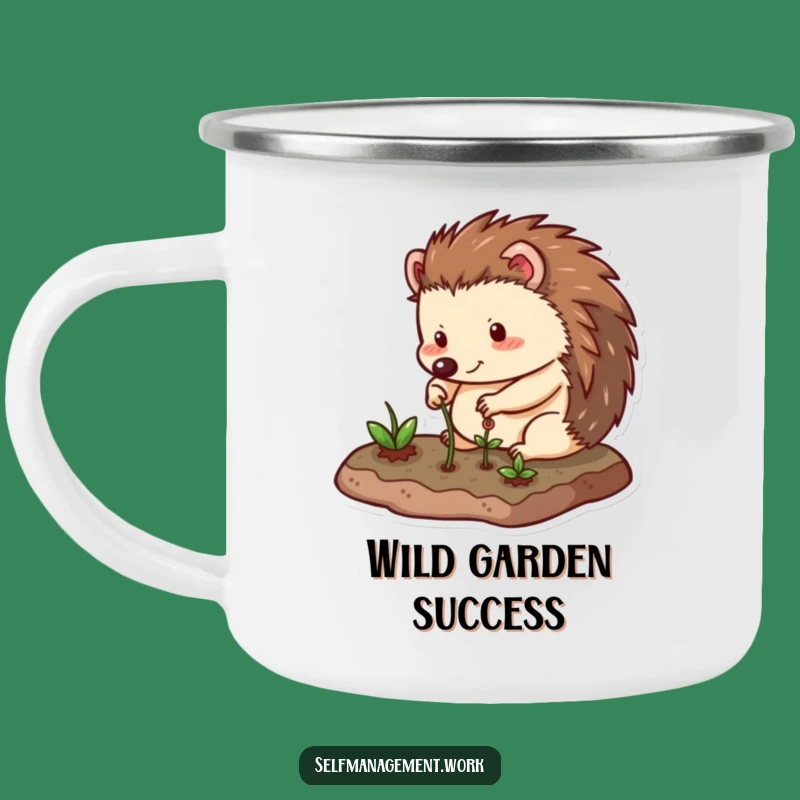 Funny Hedgehog Camping Mug: Sip Your Tea with Garden Humor.