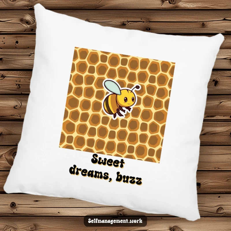 Funny Pillow: Busy bee meticulously building a perfectly organized honeycomb, bringing humor and cozy organization to home decor.