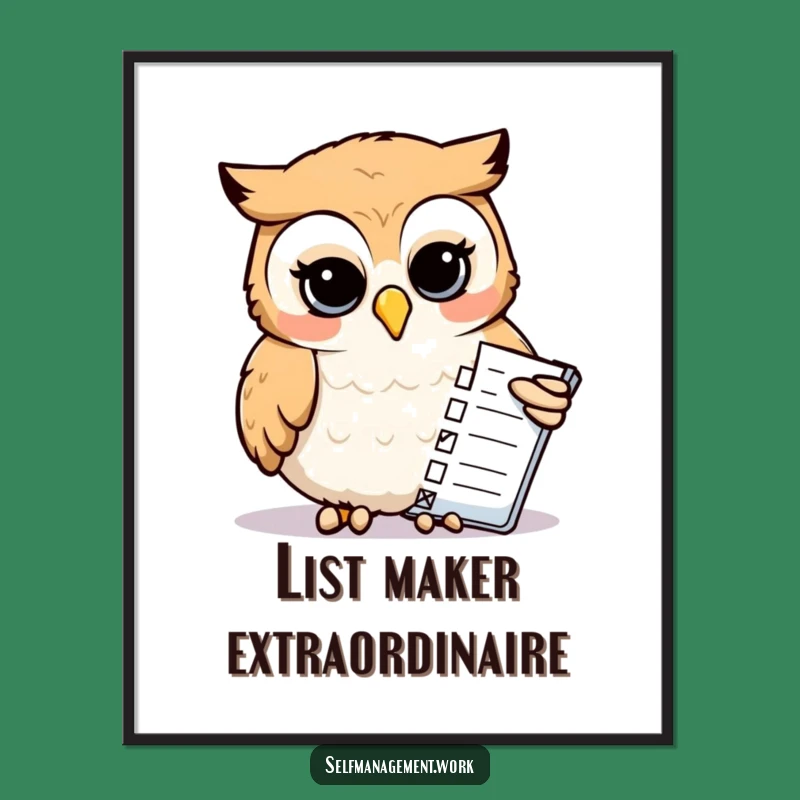 Funny Owl Motivational Poster: Calm Bird Checking Tasks, Inspiring Funny Decor Gift