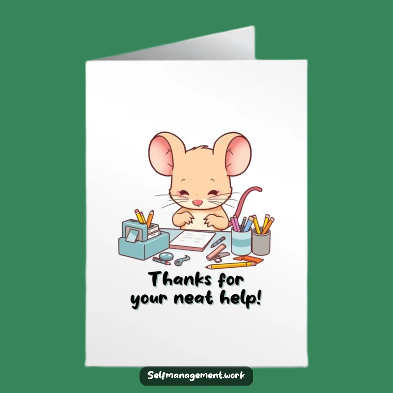Free Printable Thank You Card: Funny Mouse Tidying Up, Hilarious Downloadable Gift
